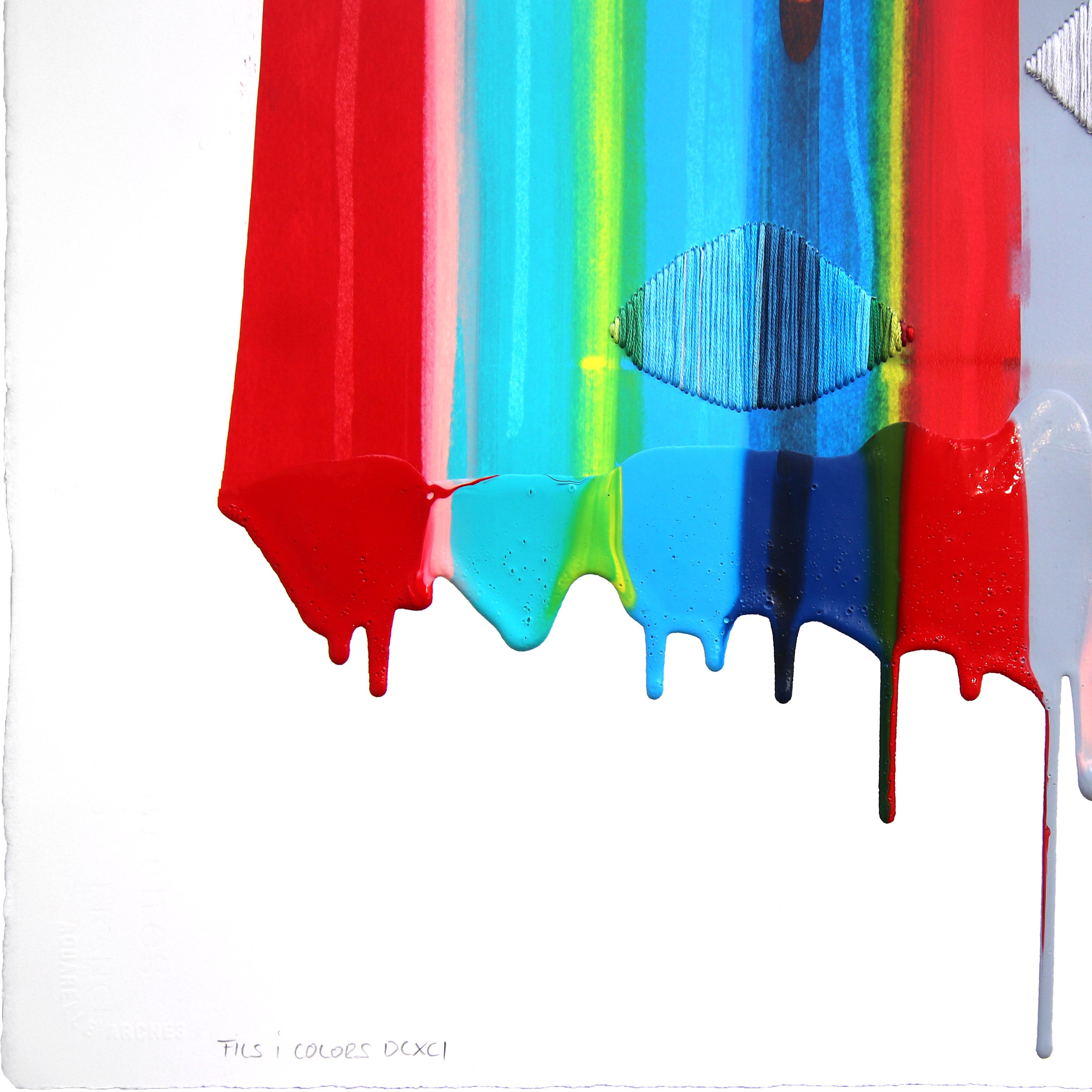 Fils I Colors DCXCI - Bunte abstrakte zeitgenössische Textilkunst auf Papier im Angebot 3