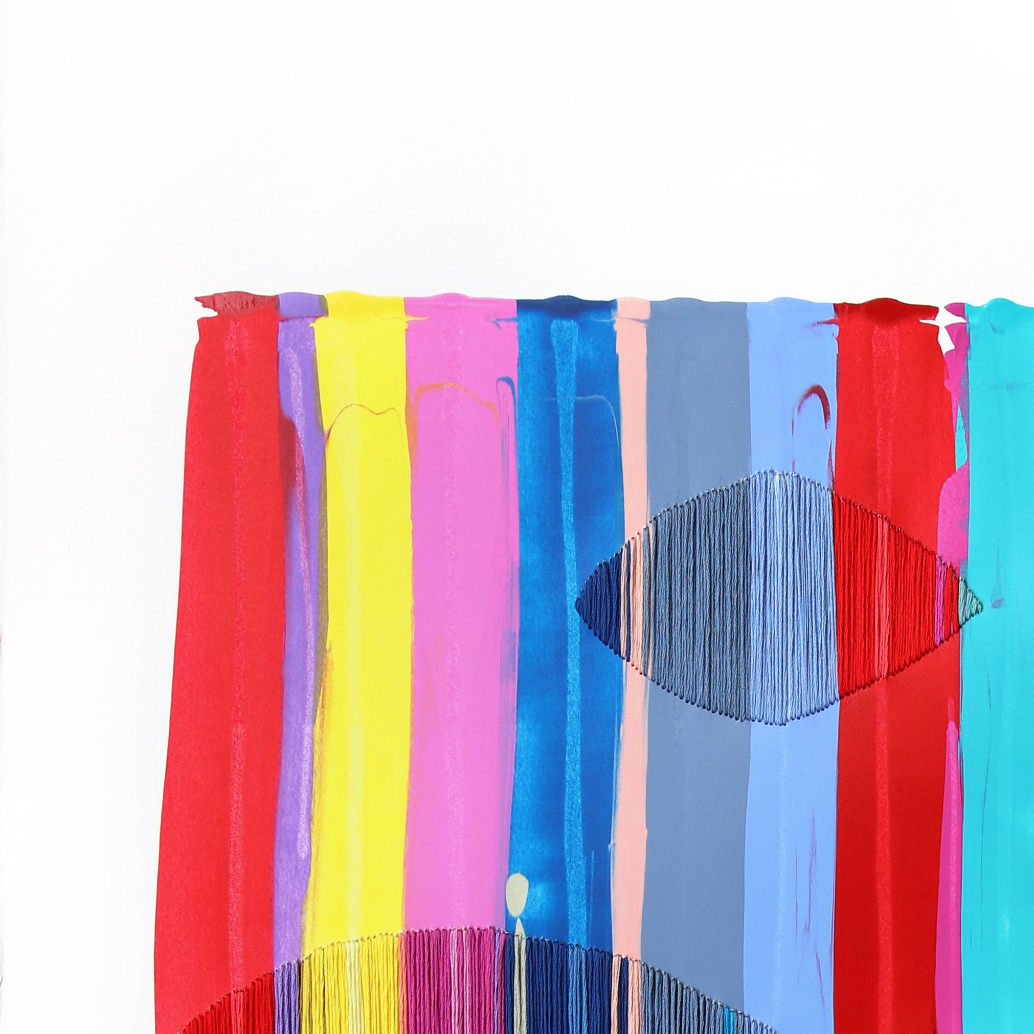 Fils I Colors DCXCVI - Vivido arcobaleno astratto Arte tessile contemporanea su carta - Painting di Raul de la Torre