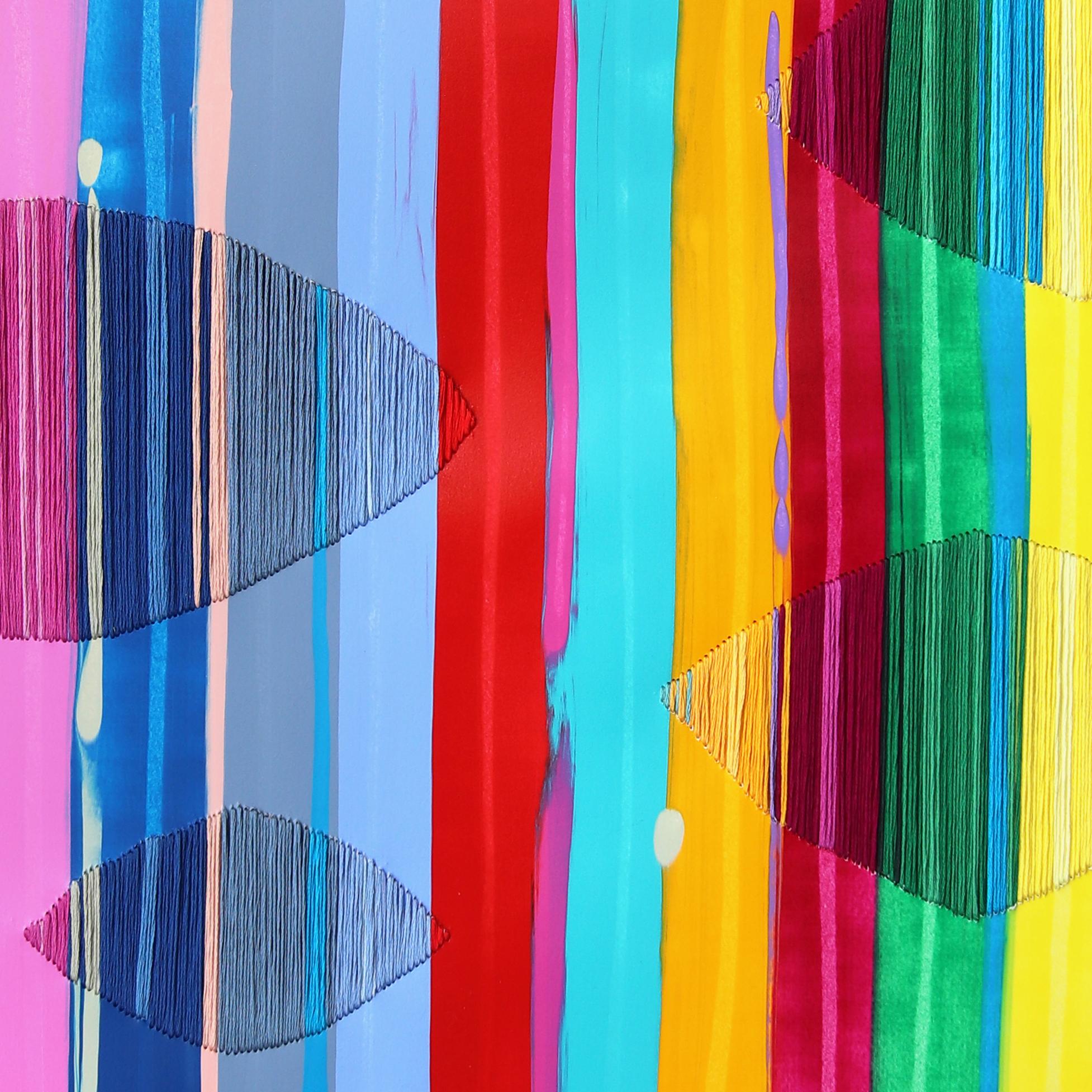 Fils I Colors DCXCVI - Vivido arcobaleno astratto Arte tessile contemporanea su carta in vendita 1