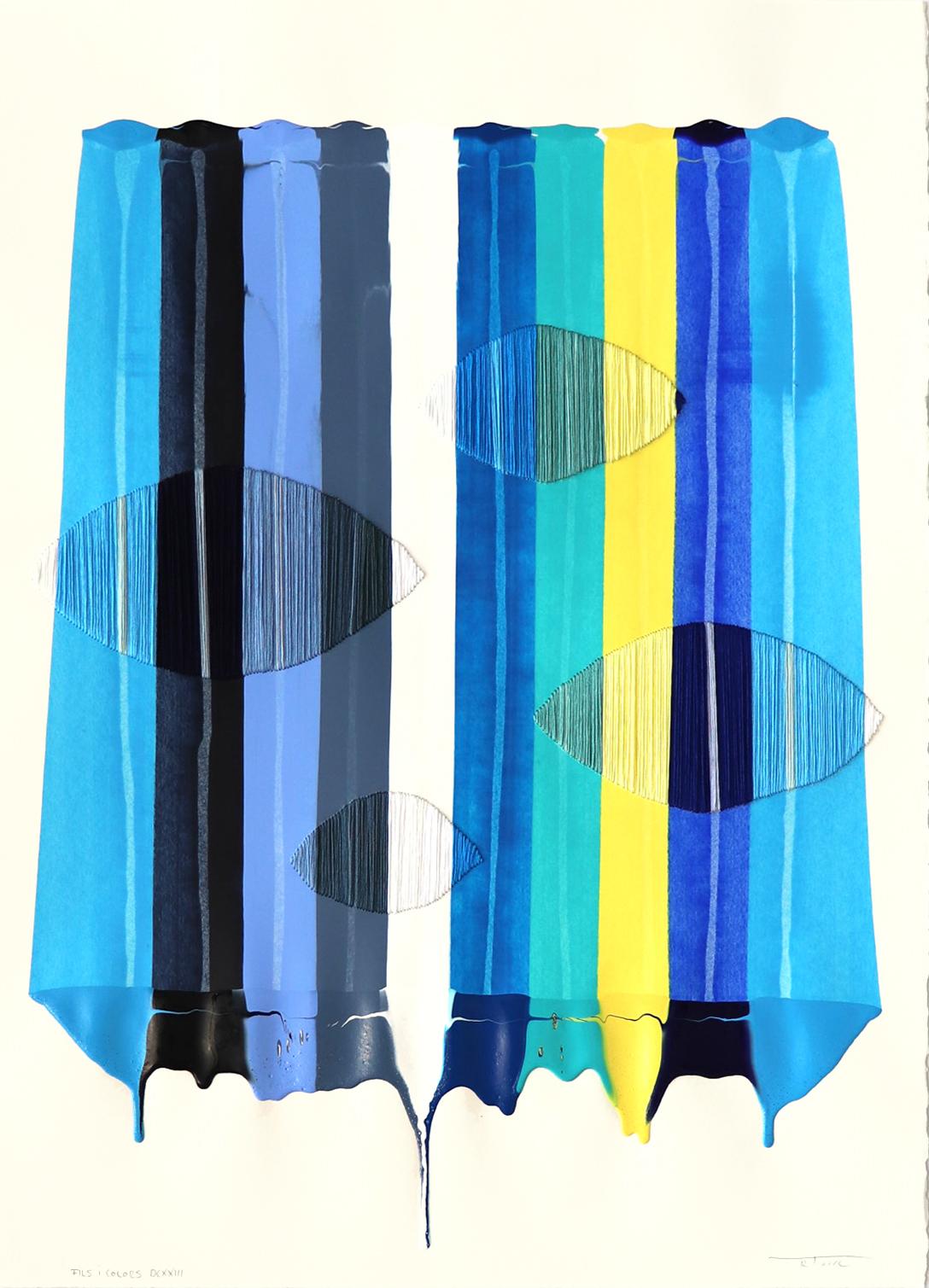 Abstract Painting di Raul de la Torre - Fils I Colors DCXXIII - Blu Astratto Arte contemporanea su carta
