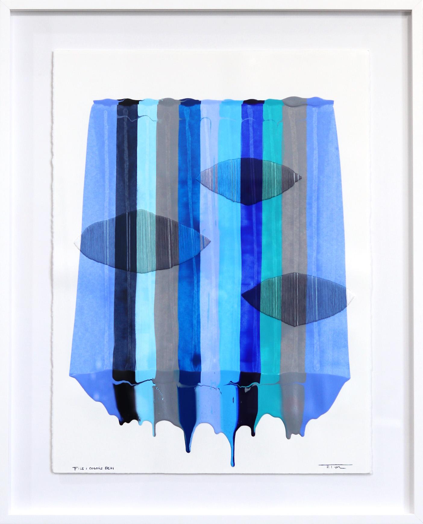 Fils I Colors DLIII - Framed Blue Contemporary Abstract Mixed Media Painting - Mixed Media Art by Raul de la Torre