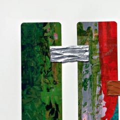 Serendipity XVIII - Quadro geometrico astratto colorato in rosso, verde e grigio