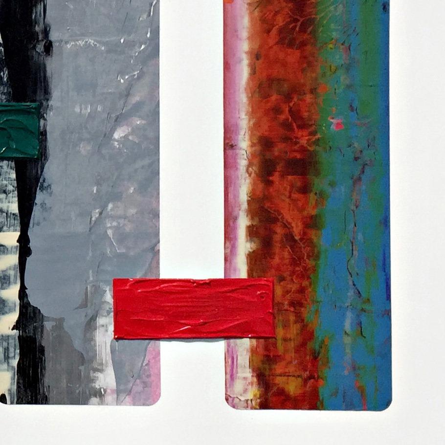 Serendipity XVIII – farbenfrohes abstraktes geometrisches Gemälde in Rot, Grün und Grau im Angebot 2