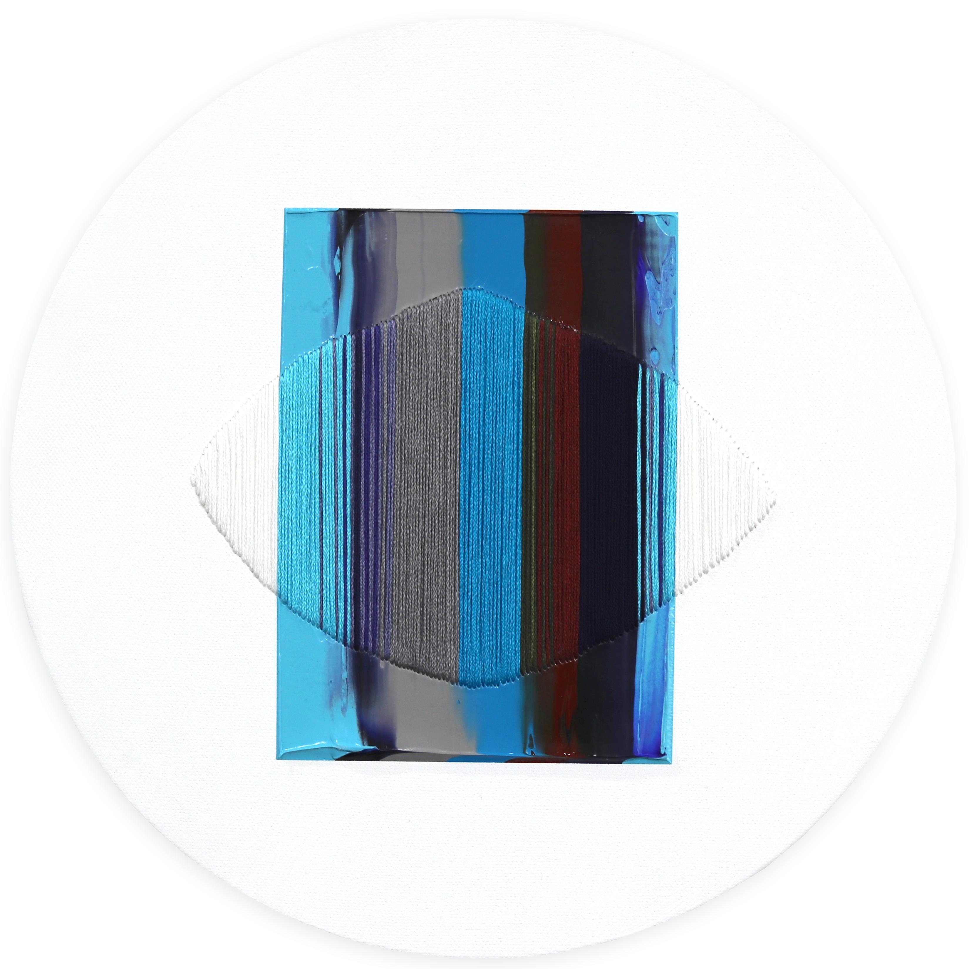 Palabras como gotas de agua sobre una estufa - Arte abstracto redondo azul