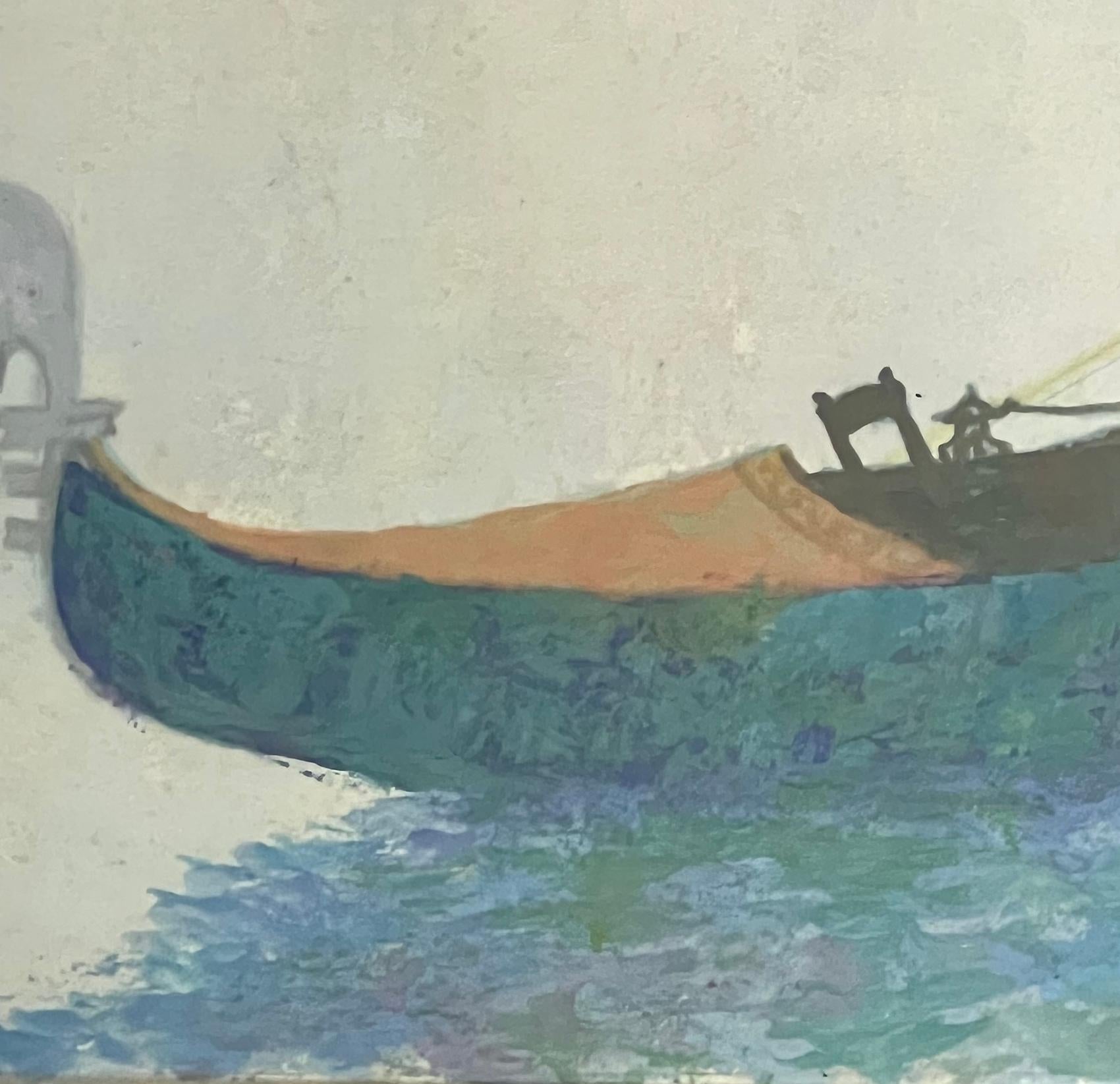 Peint à la main Raul Mina Mora (Américain 1915-1996) Gouache sur carton 'Venise' - Signé en vente