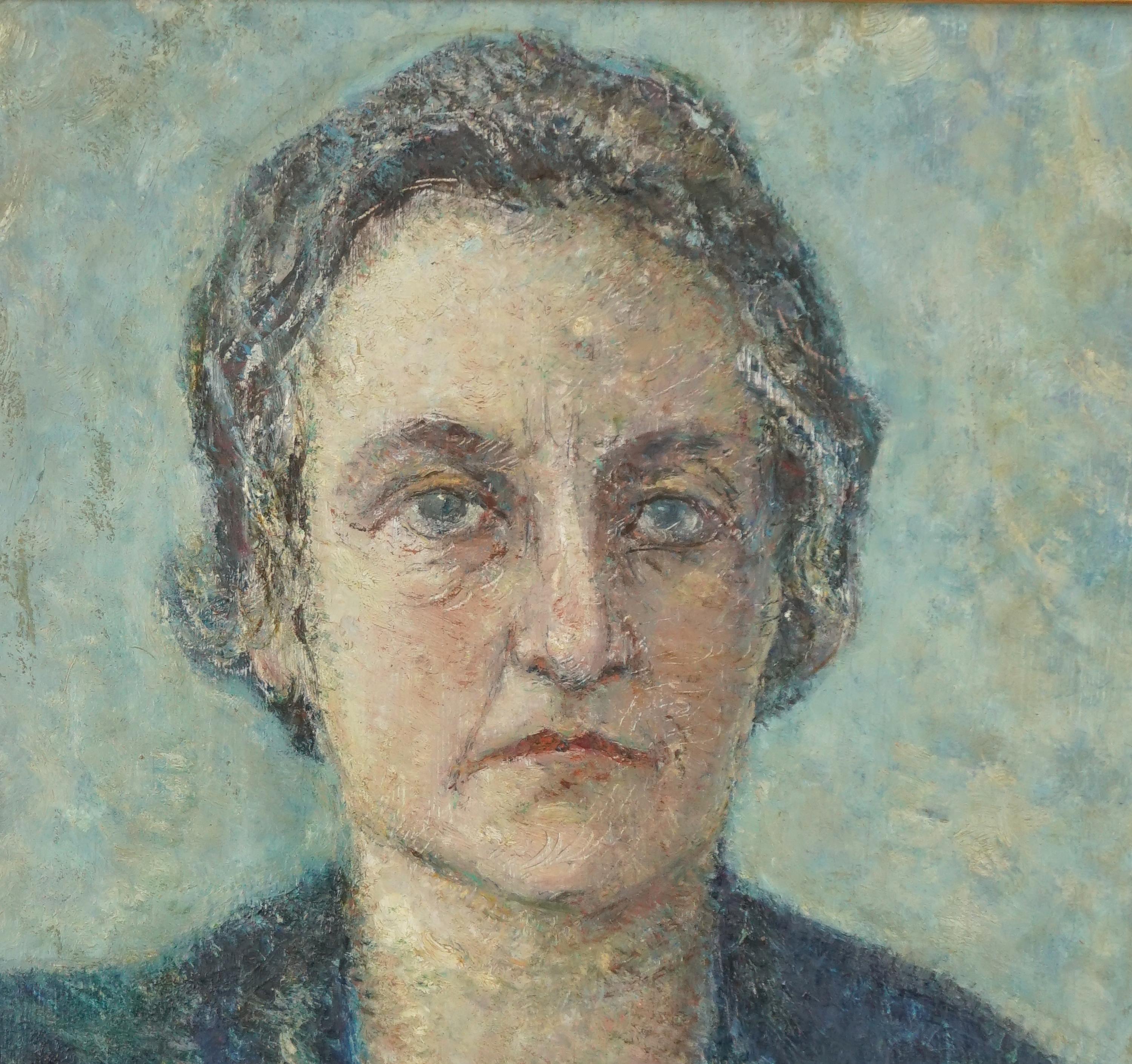 Portrait de Nonna dans le style divisionniste des années 1950 -- peinture à l'huile sur panneau - Impressionnisme Painting par Raul Viviani