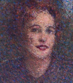 Large, Italian early 20th Century pointillist oil painting of three bathers