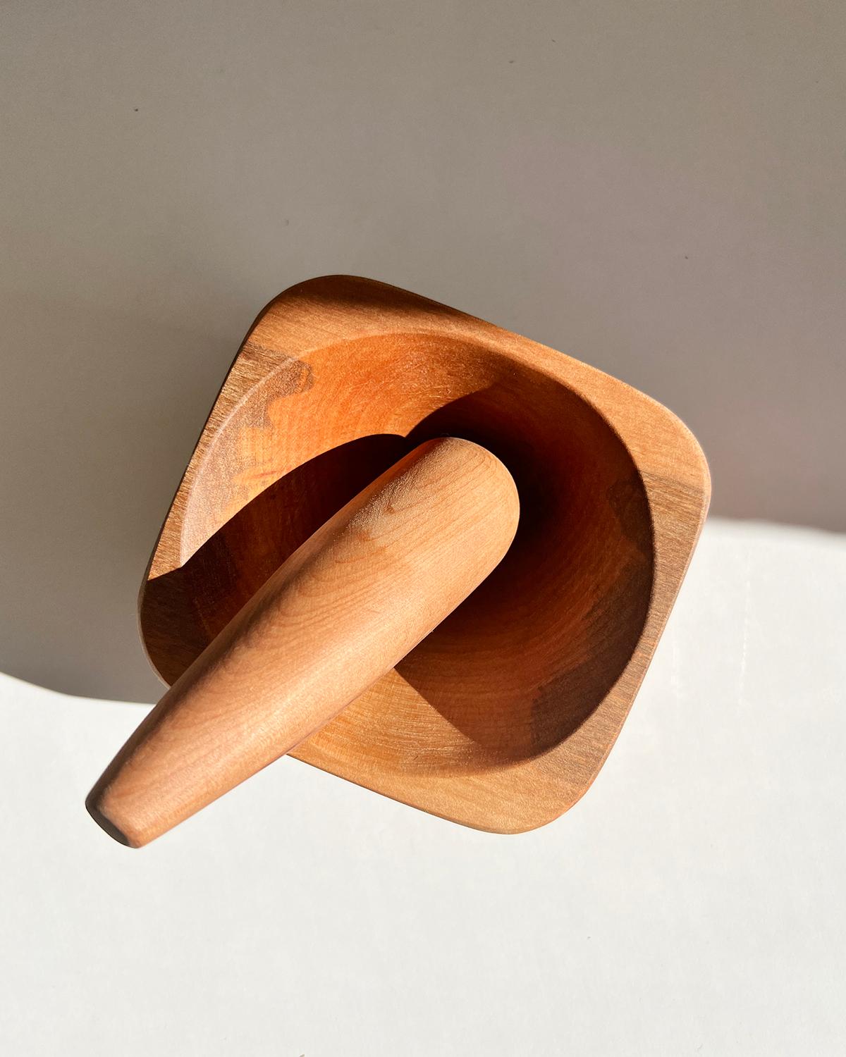 Chilean Rauli Hand Carved Solid Wood Mortar and Pestle For Sale