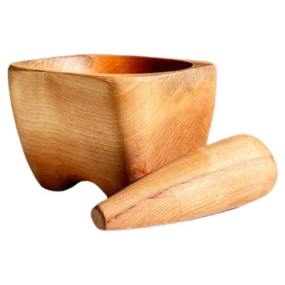 Rauli Hand Carved Solid Wood Mortar and Pestle For Sale