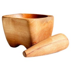 Vintage Rauli Hand Carved Solid Wood Mortar and Pestle
