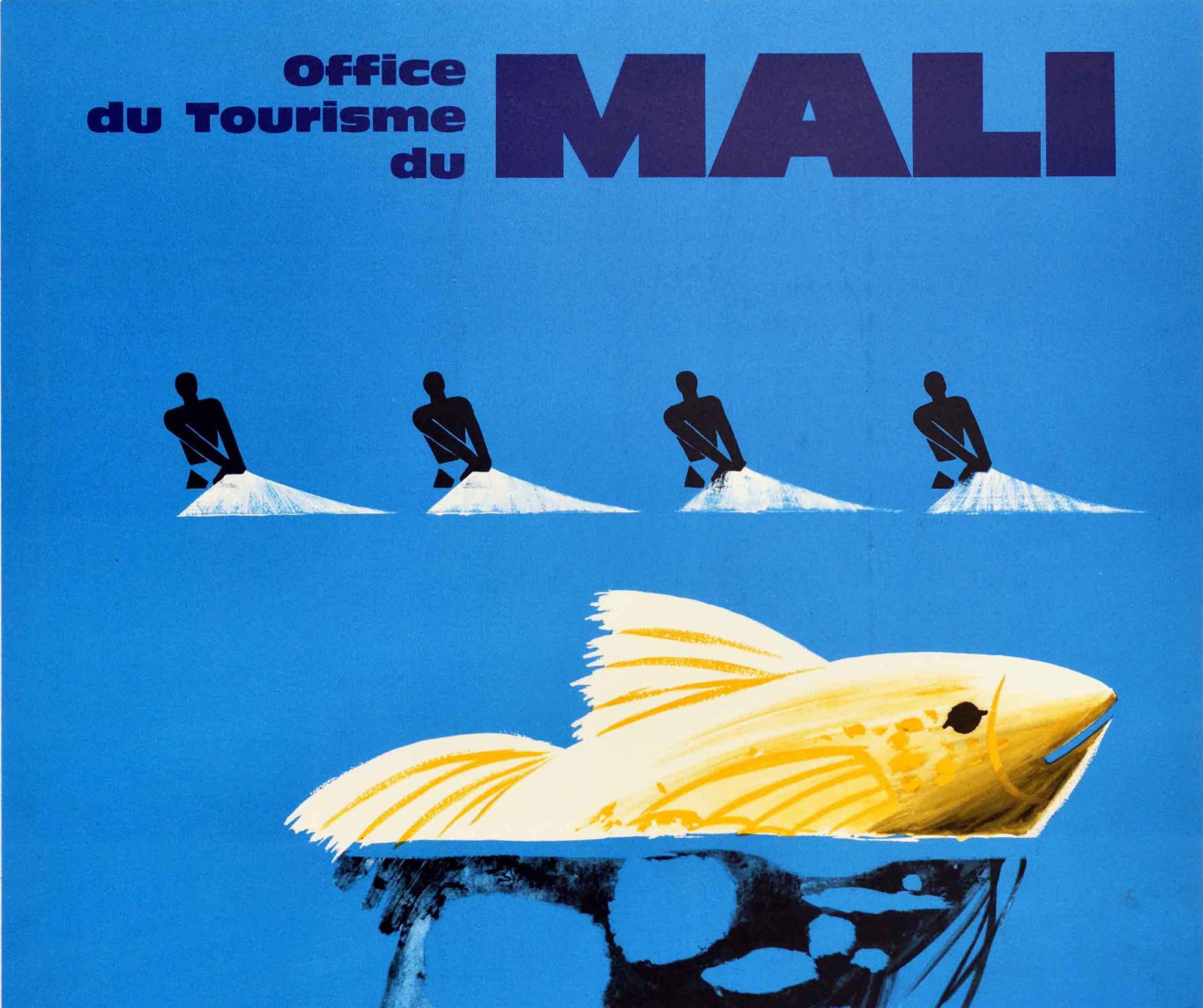 Original Vintage Travel Poster Mali Fishermen Africa Tourism Graphic Design Fish - Print by Rault