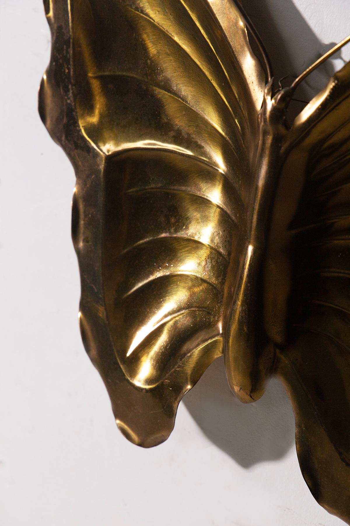 Italian Ravarini Castoldi Milano Pair of butterfly wall lamps in gilded metal, branded en vente