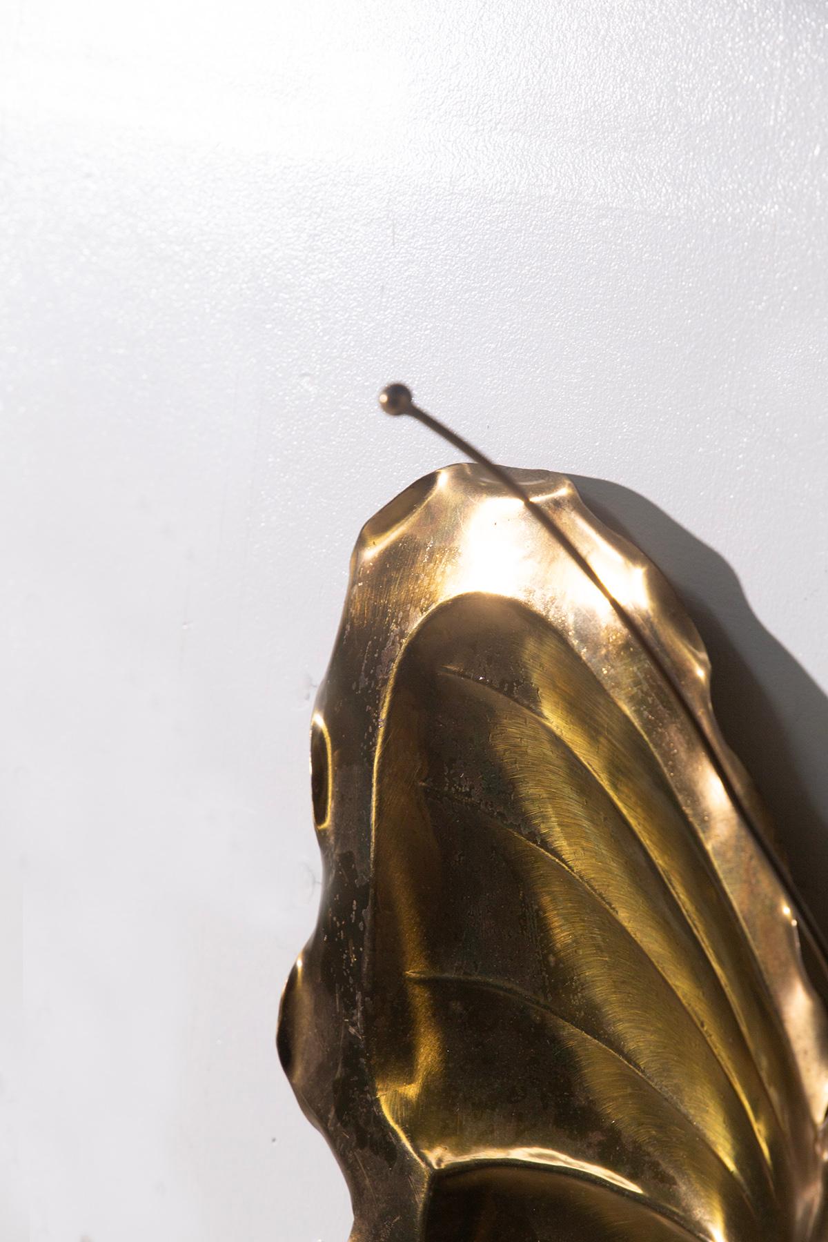 Métal Ravarini Castoldi Milano Pair of butterfly wall lamps in gilded metal, branded en vente