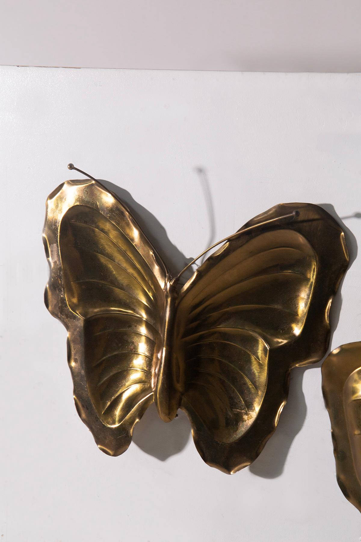 Ravarini Castoldi Milano Pair of butterfly wall lamps in gilded metal, branded en vente 1