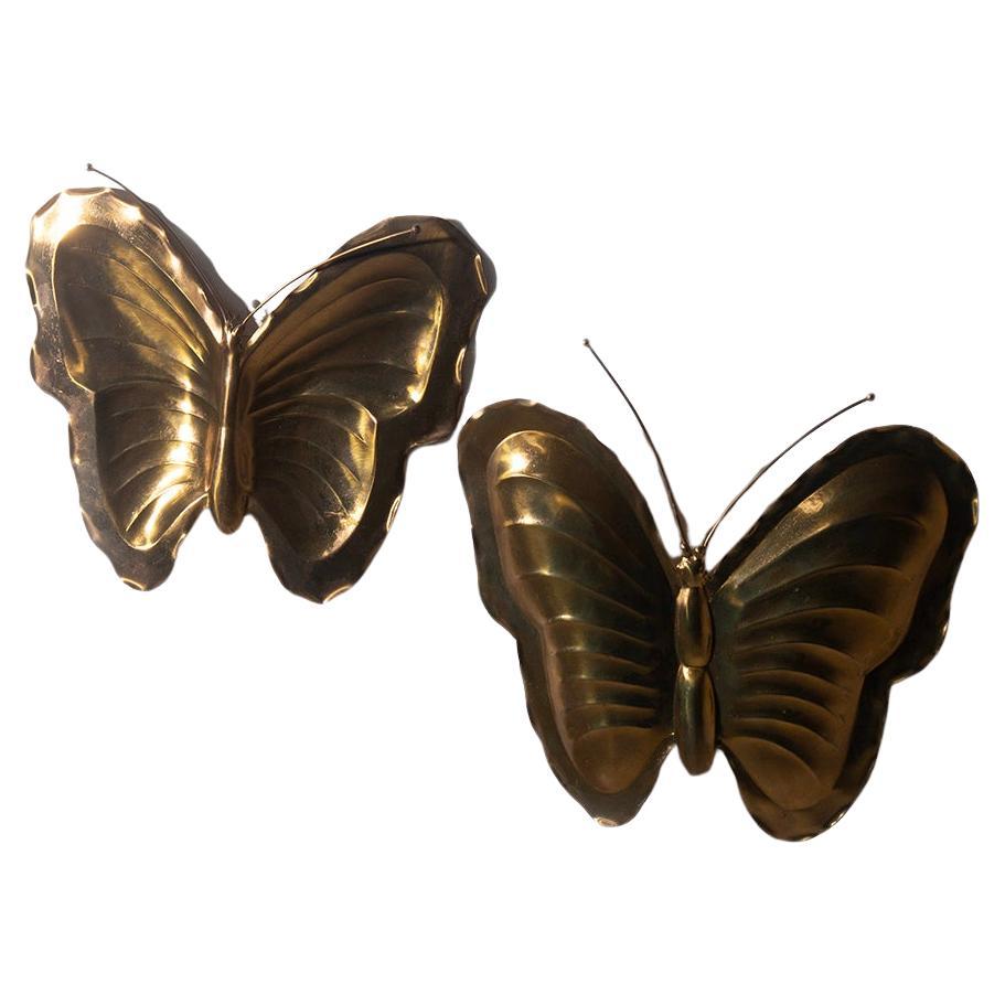 Ravarini Castoldi Milano Pair of butterfly wall lamps in gilded metal, branded