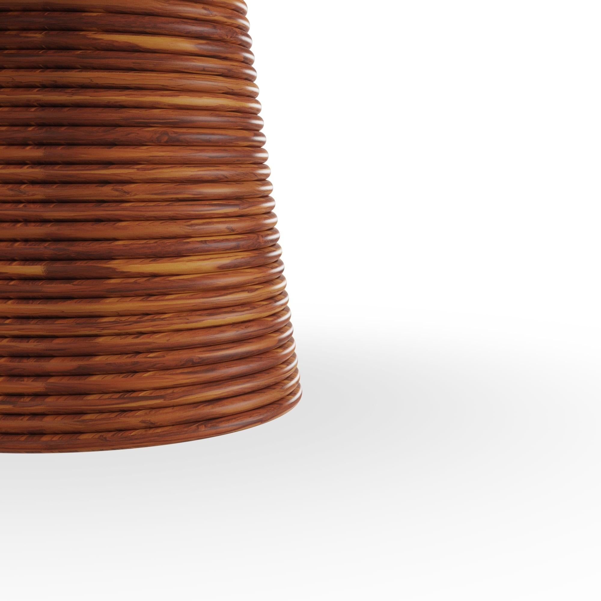 Fatto a mano Ravello Outdoor Round Dining Table in Iroko Ribbed Wood with Travertine Top in vendita