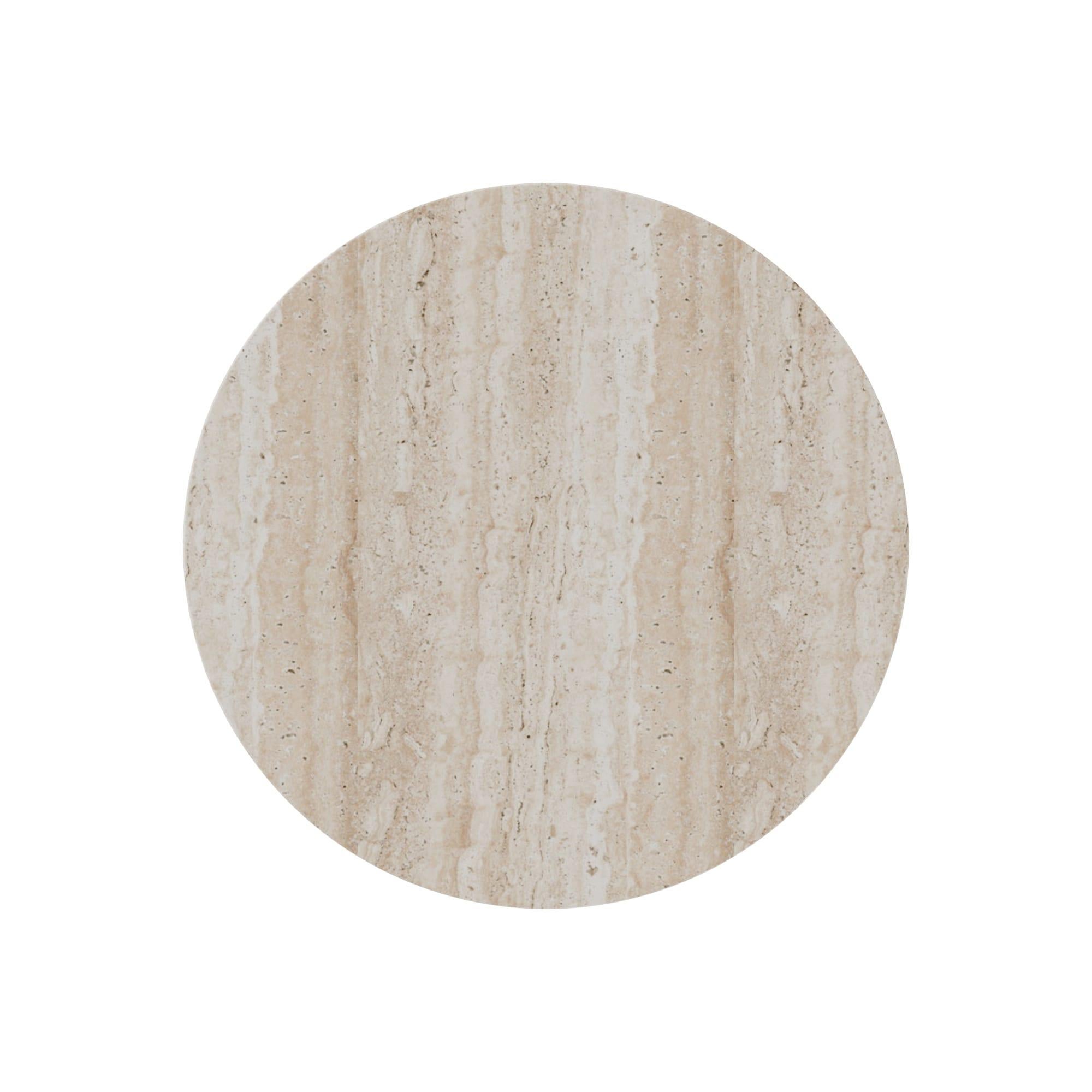 Ravello Outdoor Round Dining Table in Iroko Ribbed Wood with Travertine Top In condizioni Nuovo in vendita a Carvalhosa, PT