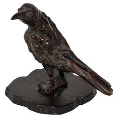 Raven boxwood okimono sculpture
