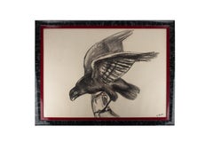 Corvo in movimento: Uno studio a carboncino del 20° secolo firmato R. Bigot