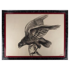 Corvo in movimento: Uno studio a carboncino del 20° secolo firmato R. Bigot