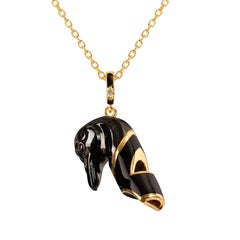 Raven Whistle Pendant Necklace, Black Enamel