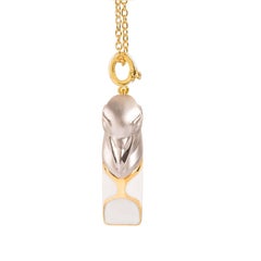 Raven Whistle Pendant Necklace, White Enamel