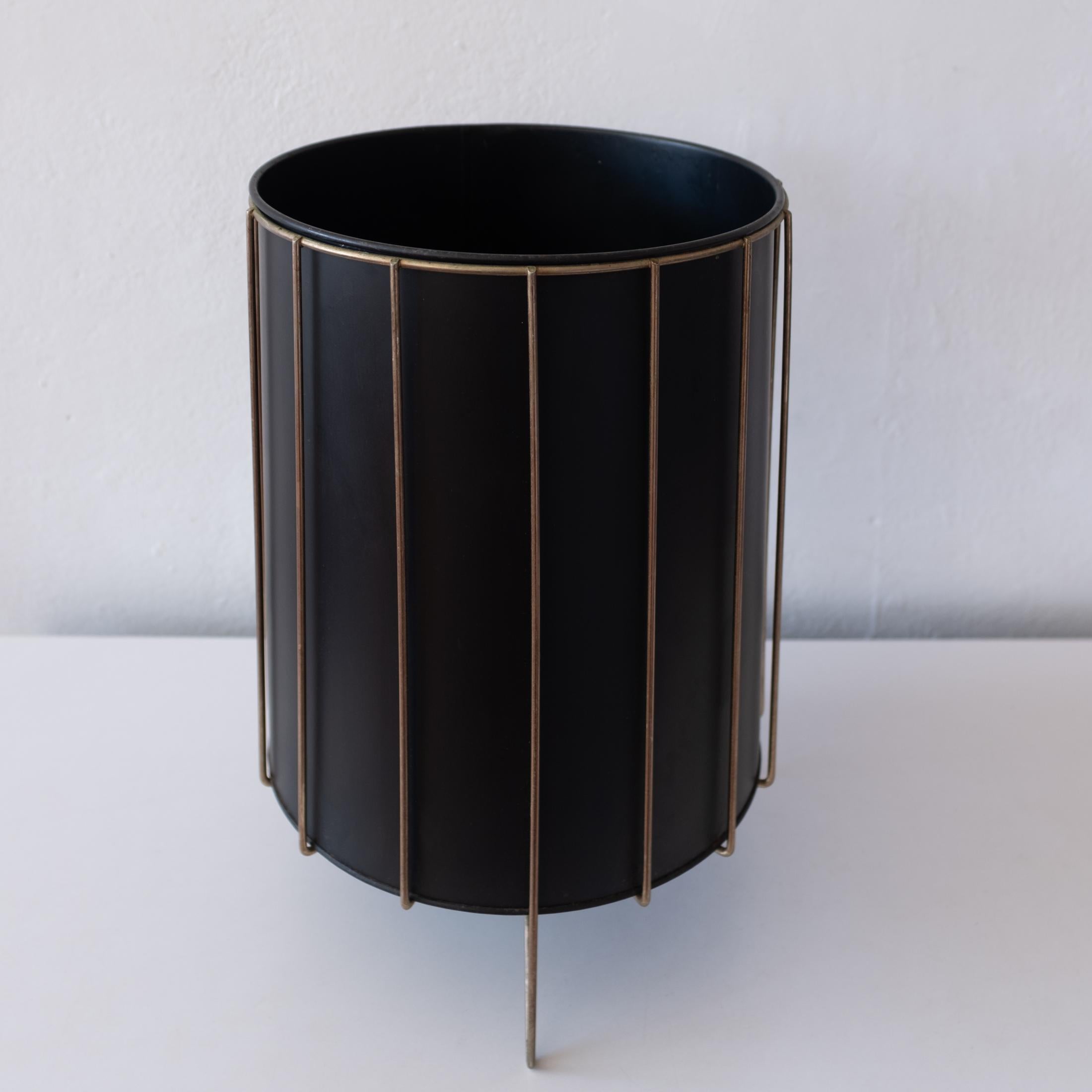 Mid-Century Modern Raveneare Mid Century Brass Hairpin Waste Basket Trash Can