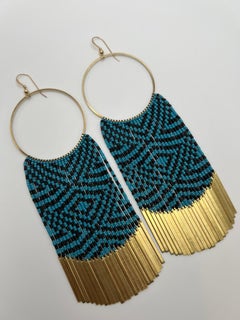 Raven’s Tail Diamonds Beaded earrings with long brass charms