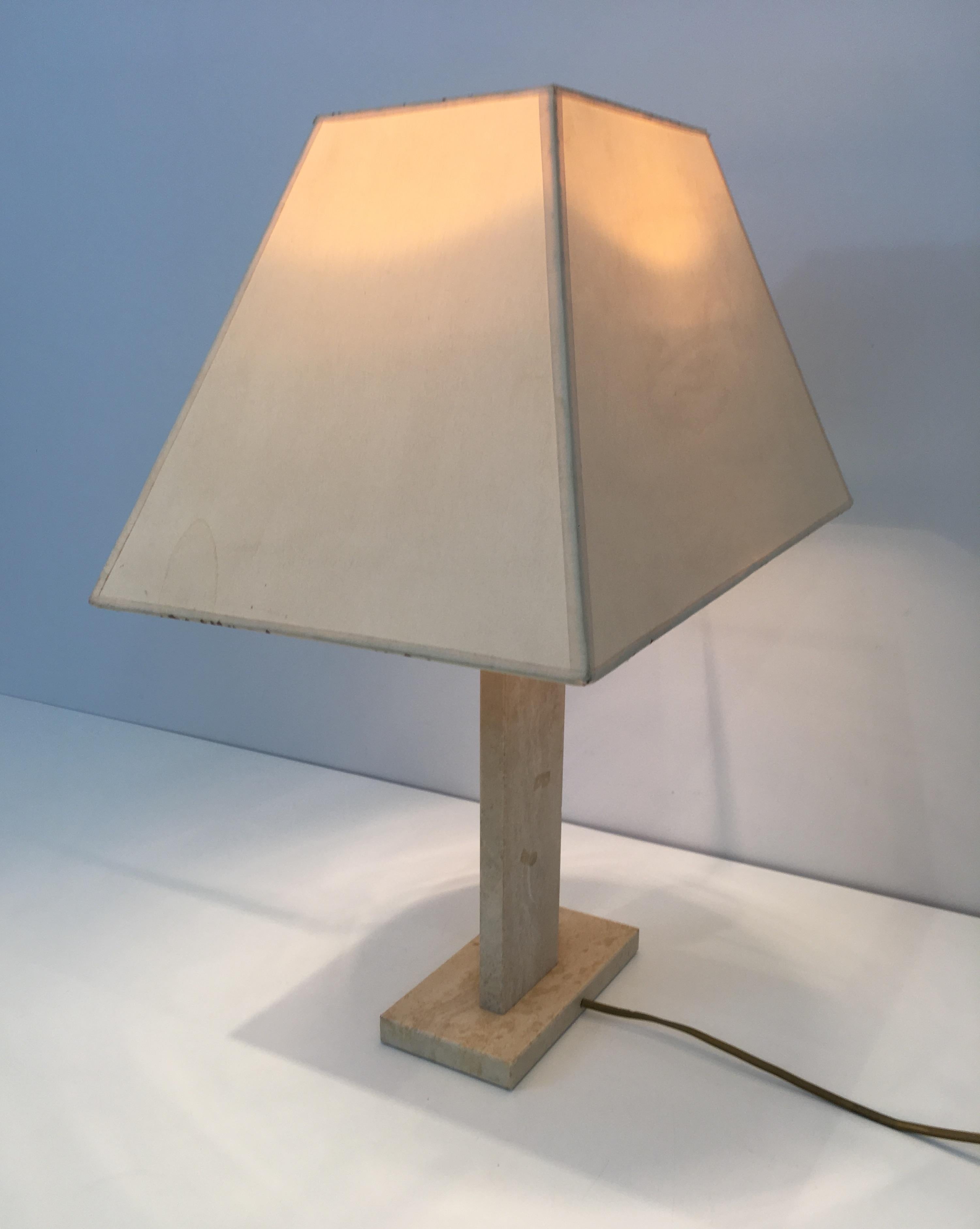 Travertine and Brass Table Lamp with Original Shade, French, circa 1970 For Sale 5