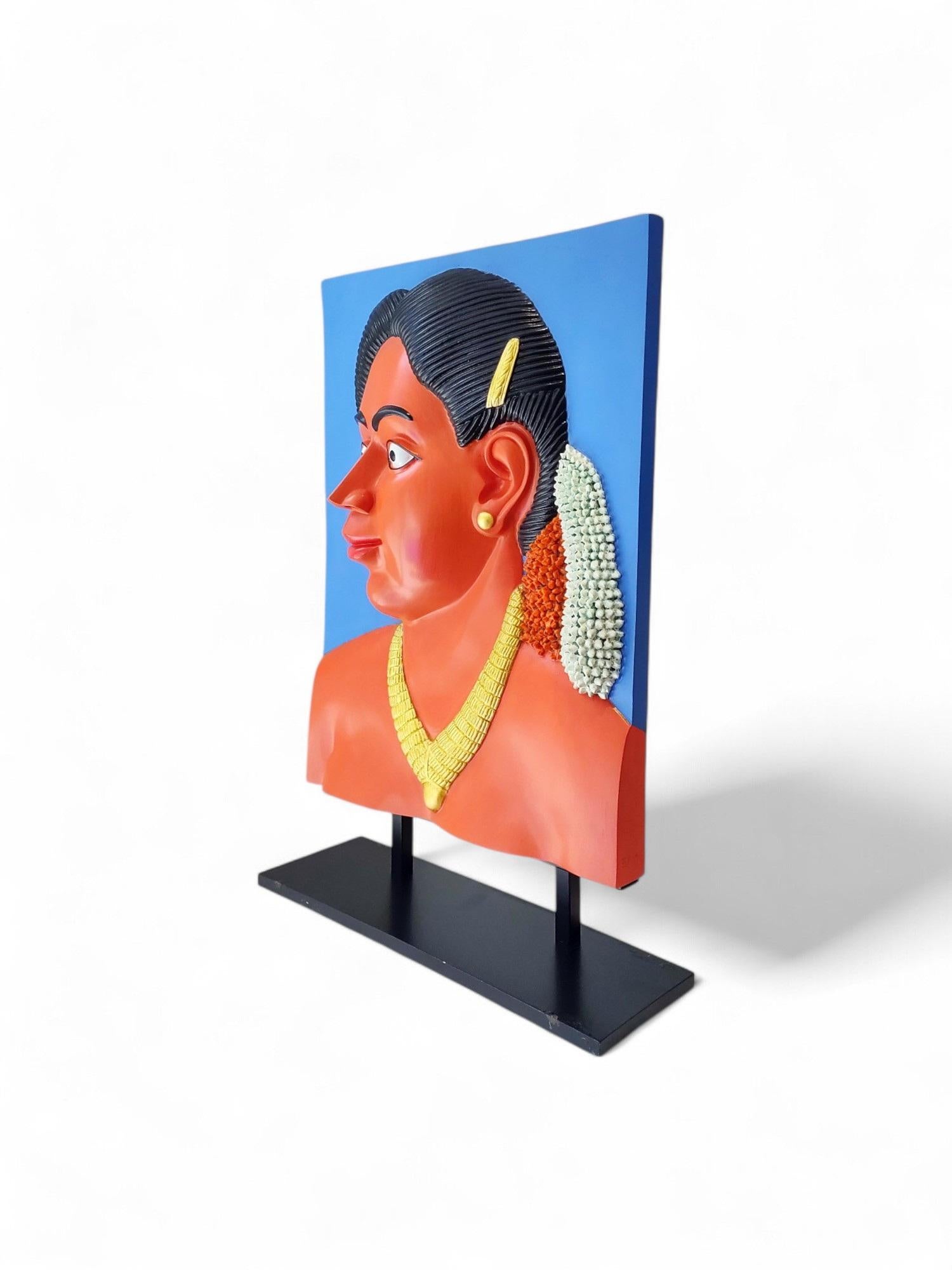 Bemaltes Bronze-Basrelief-Porträt von Ravinder Reddy, Auflage 4/8, 2011 im Angebot 1