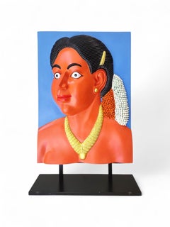 Bemaltes Bronze-Basrelief-Porträt von Ravinder Reddy, Auflage 4/8, 2011