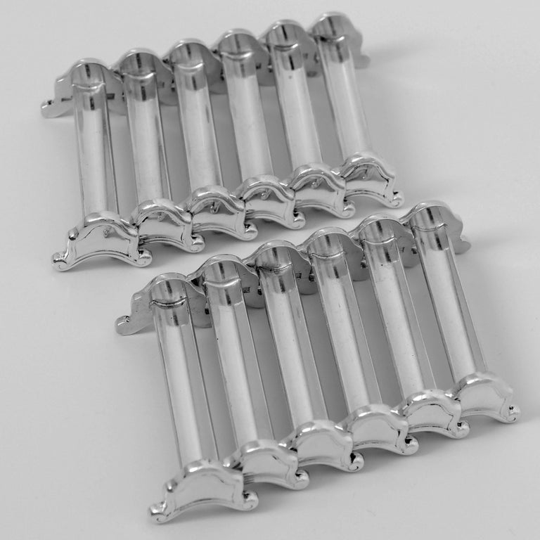 Early 20th Century Ravinet D'Enfert Antique French Silver Knife Rests Set of 12 Pc For Sale