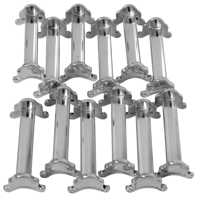 Ravinet D'Enfert Antique French Silver Knife Rests Set of 12 Pc For Sale