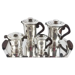 Antique Ravinet d'Enfert Art Deco Tea & Coffee Set, Silver Plate & Makassar Ebony, 1930s