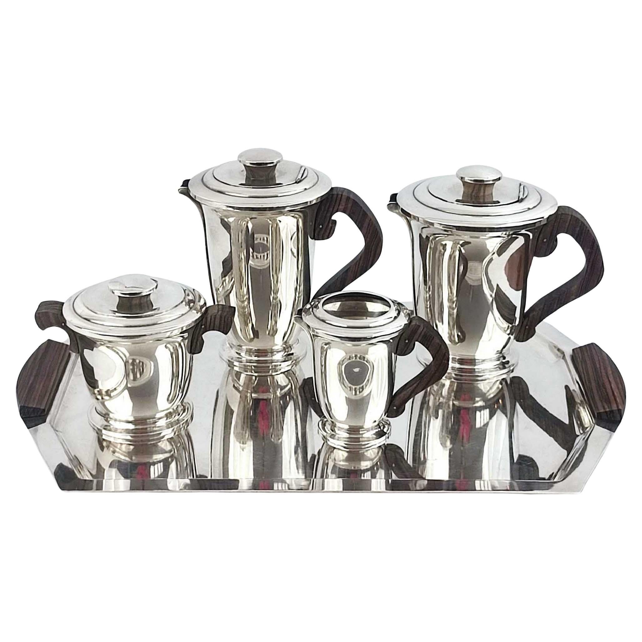 Ravinet d'Enfert - Set da tè e caffè in stile Art Déco, placca d'argento ed ebano Makassar, anni '30