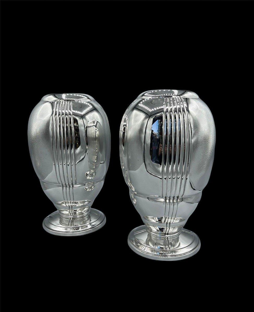 French Ravinet D'enfert - Pair Of Solid Silver Vases Artdeco Period For Sale