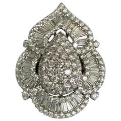 Ravishing 13 Carat Baguette Round Diamond Pear Shape White Gold Cocktail Ring