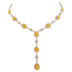 Ravishing 18.57 Carat Fancy Yellow Pear and Marquise Diamond 18K Lariat Necklace