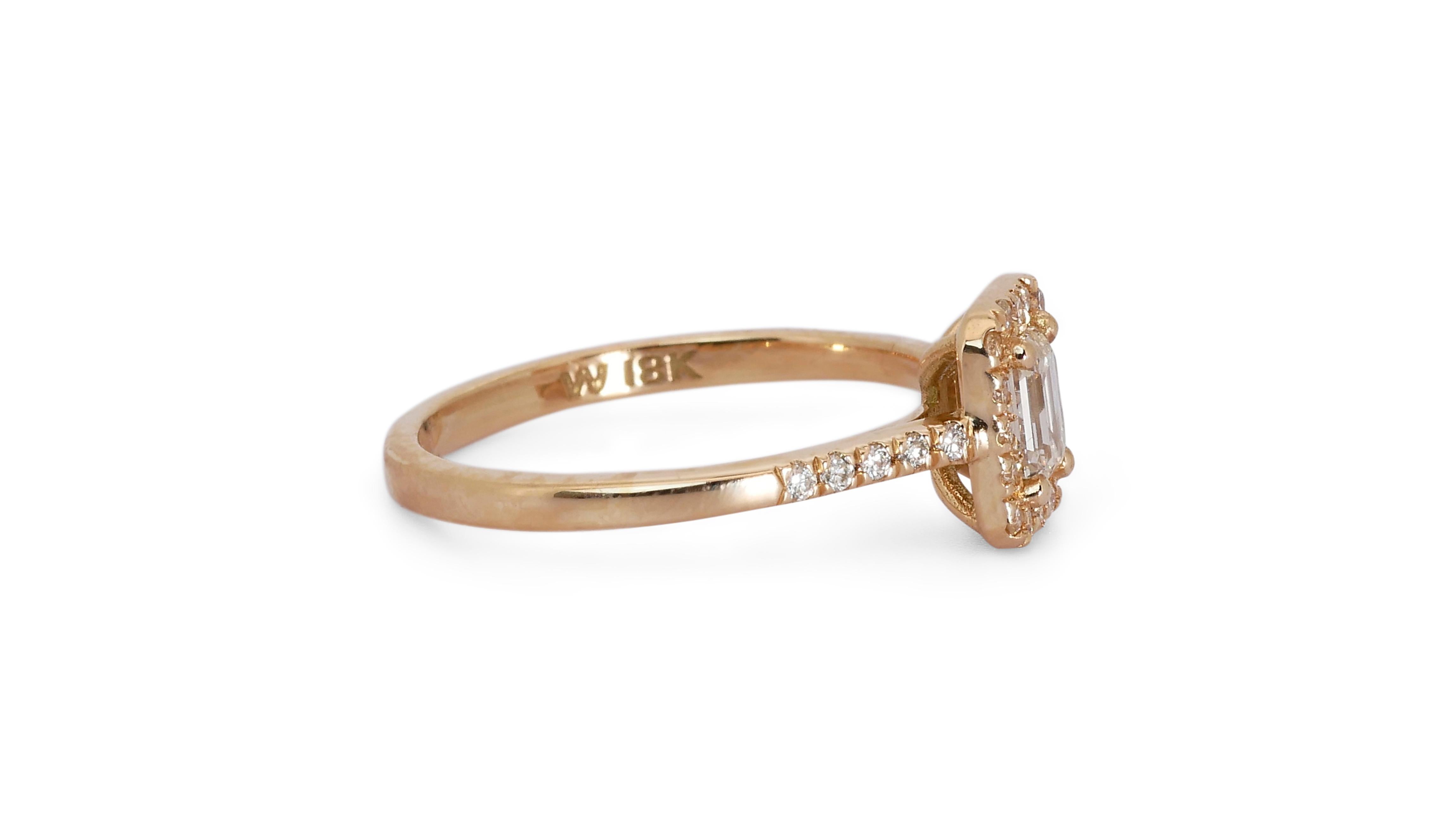 Ravishing 18k Rose Gold Halo Ring w/ 0.84 Carat Natural Diamonds IGI Cert For Sale 2