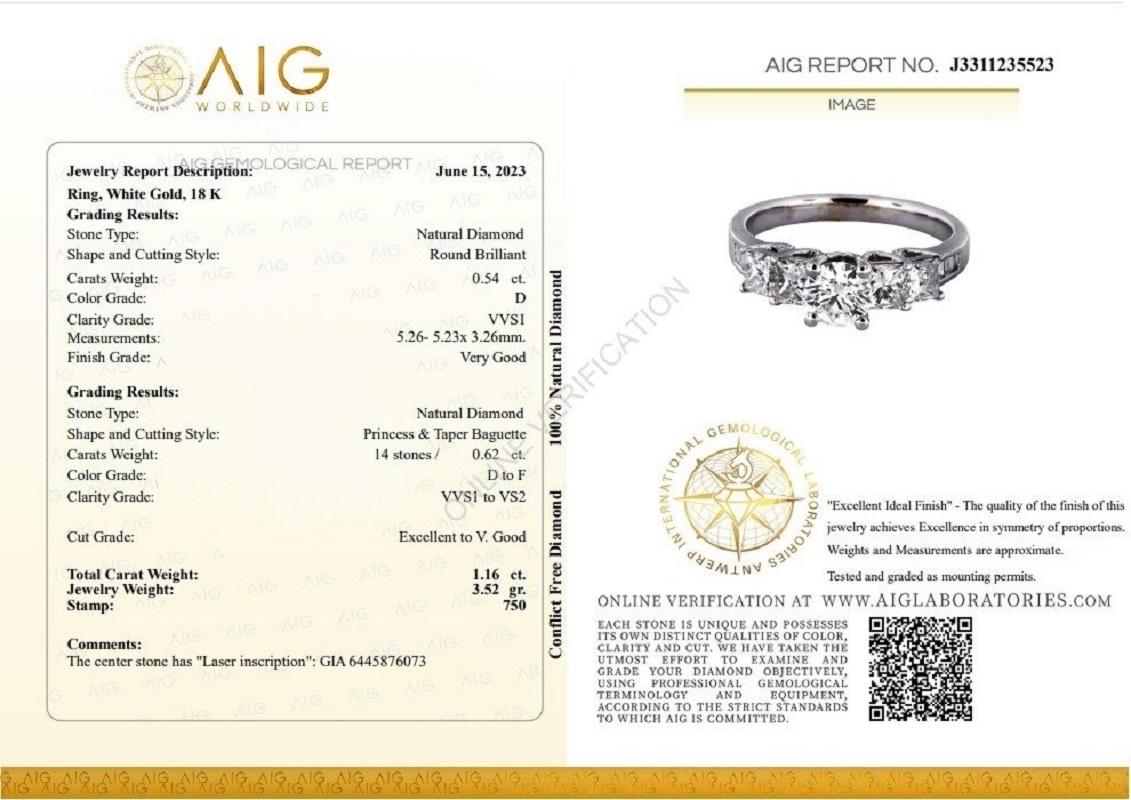 Mixed Cut Ravishing 18k White Gold 5 Stone Ring W/ 1.16Ct Natural Diamonds AIG Certificate