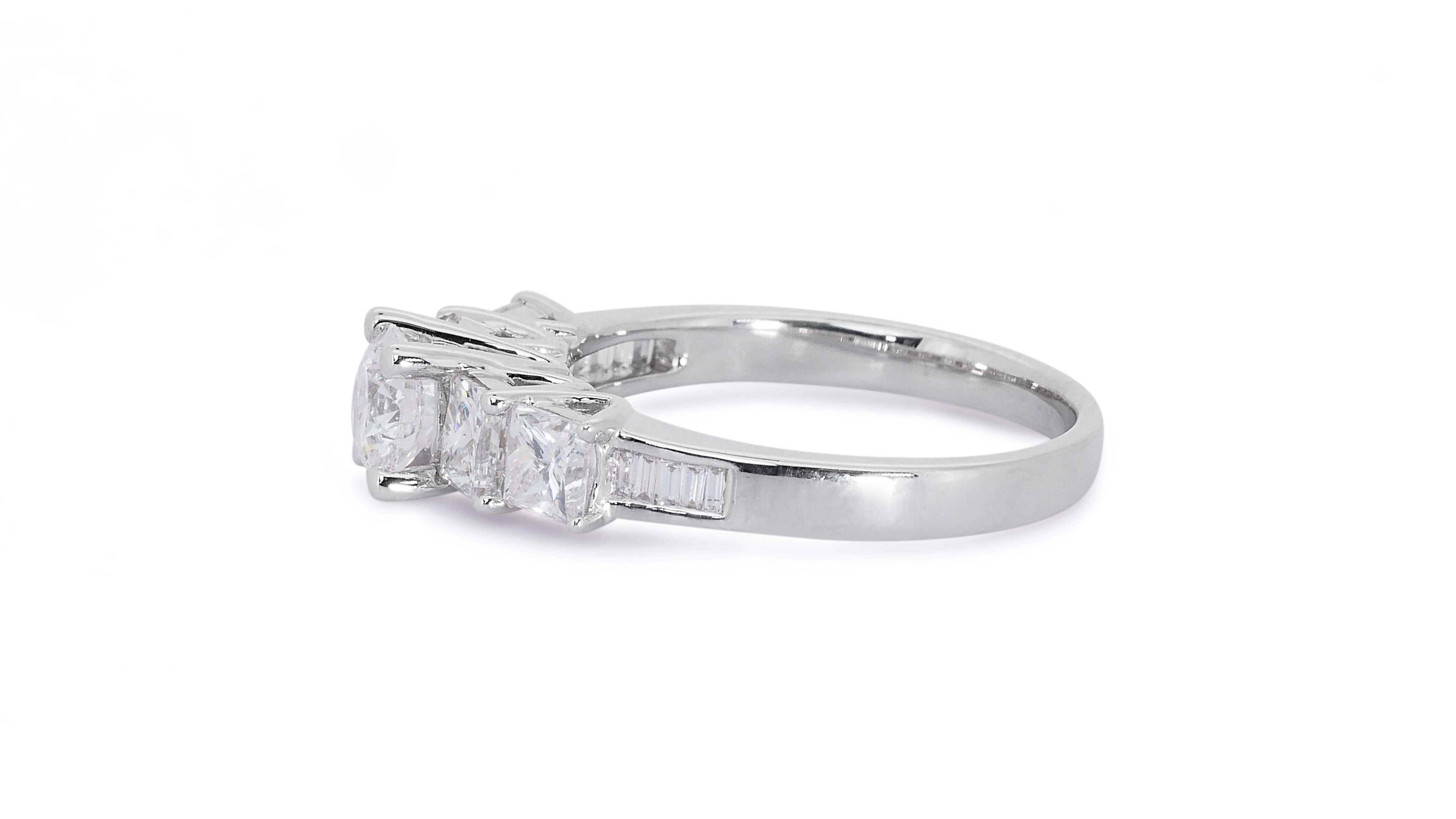 Women's Ravishing 18k White Gold 5 Stone Ring W/ 1.16Ct Natural Diamonds AIG Certificate