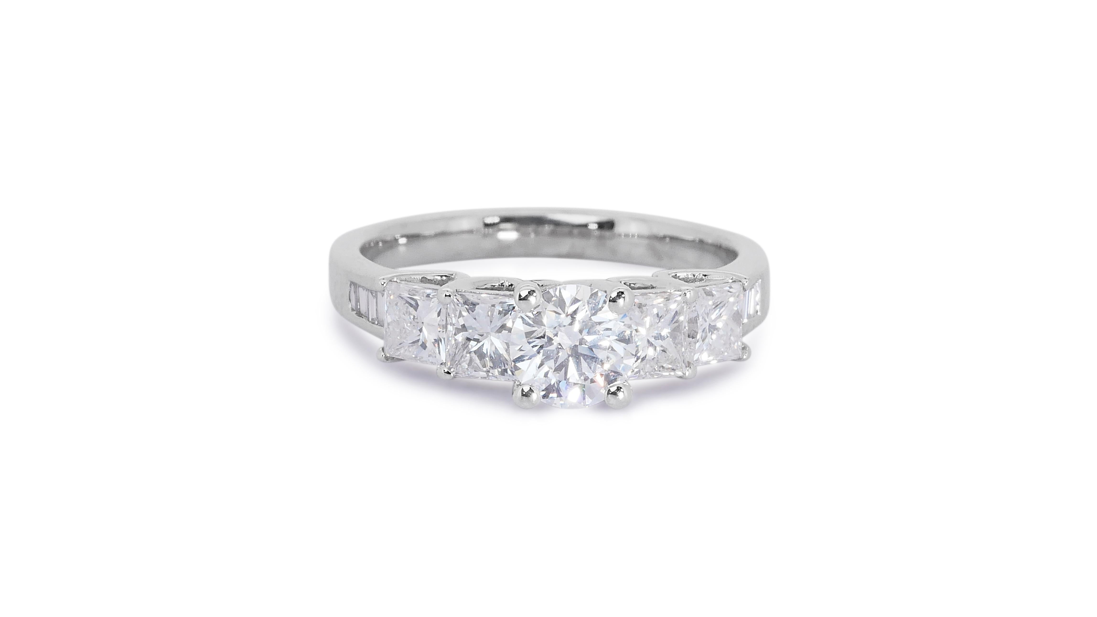 Ravishing 18k White Gold 5 Stone Ring W/ 1.16Ct Natural Diamonds AIG Certificate 1