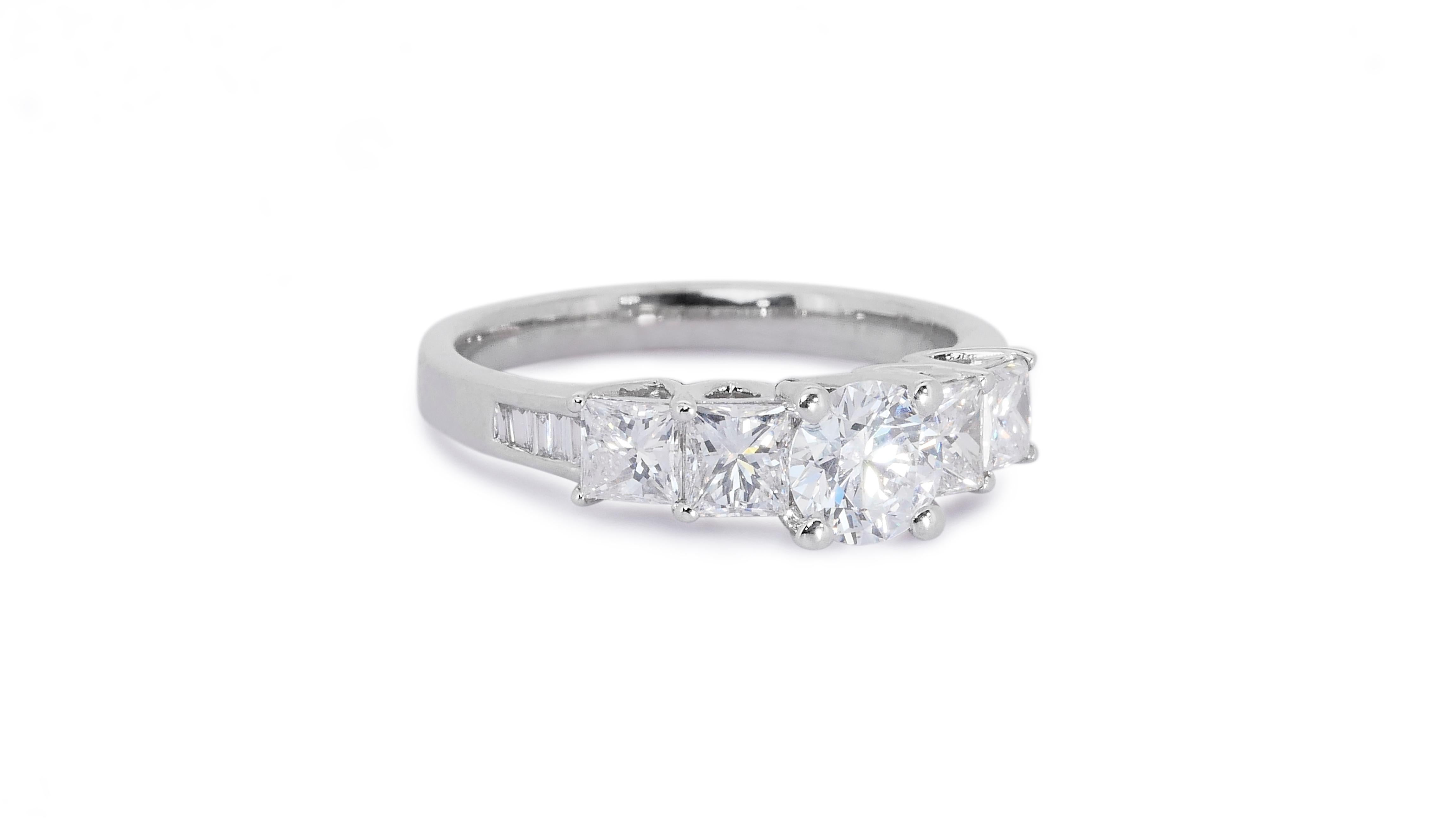 Ravishing 18k White Gold 5 Stone Ring W/ 1.16Ct Natural Diamonds AIG Certificate 2