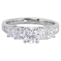 Ravishing 18k White Gold 5 Stone Ring W/ 1.16Ct Natural Diamonds AIG Certificate