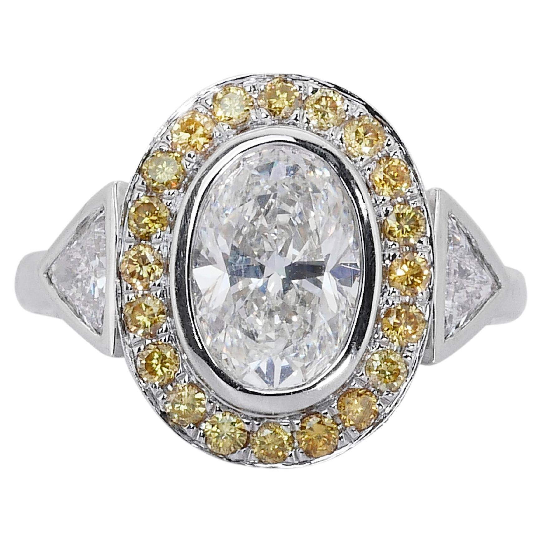 Ravishing 18k White Gold Oval Ring w/ 1.90ct Natural Diamonds IGI Certificate For Sale