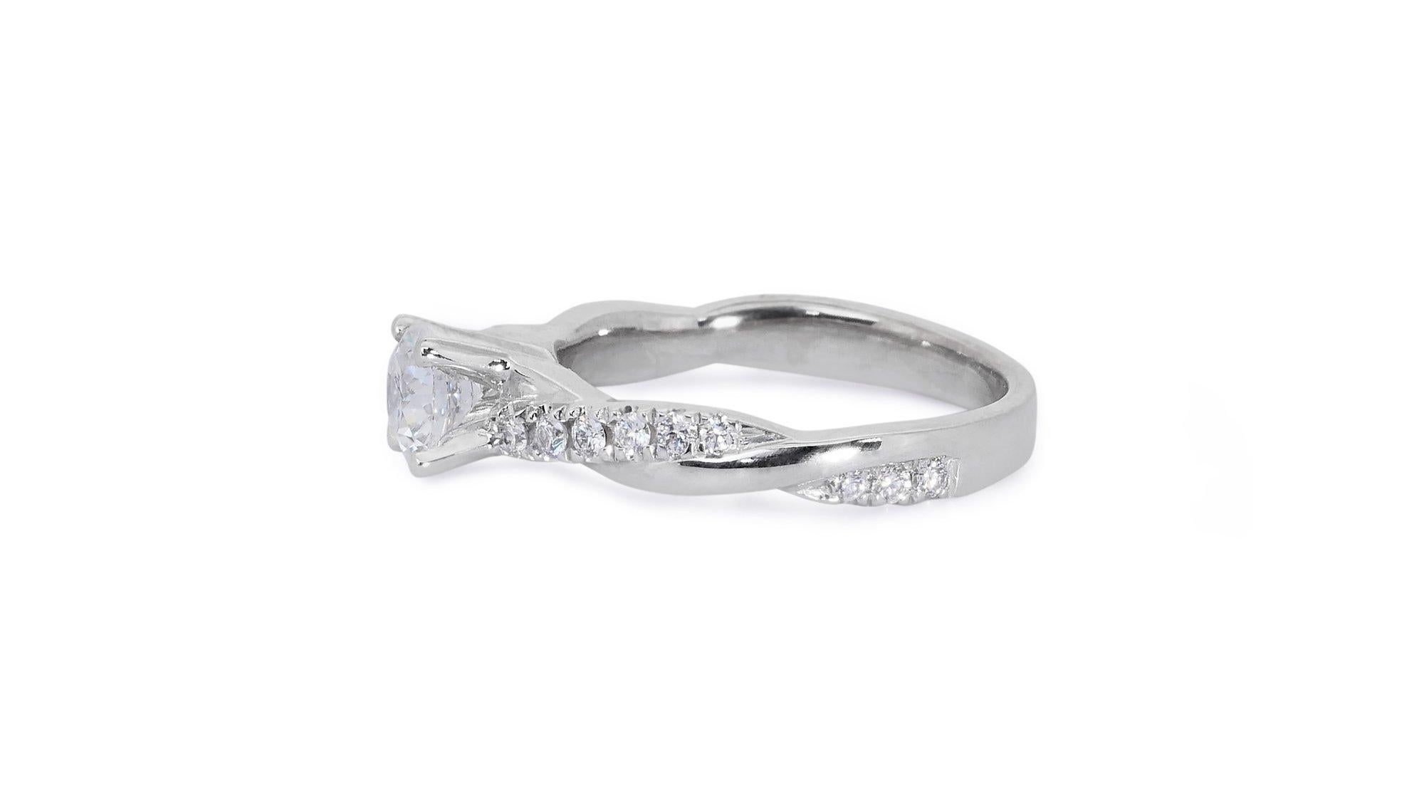 Women's Ravishing 18k White Gold Pave Ring w/ 0.83 ct Natural Diamonds GIA Certificate For Sale