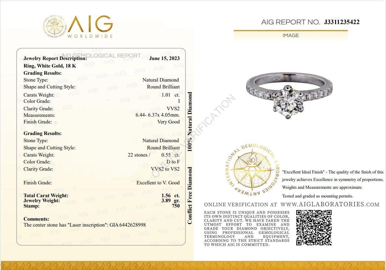 Ravishing 18k White Gold Pave Ring w/ 1.56 ct Natural Diamonds GIA Certificate In New Condition For Sale In רמת גן, IL