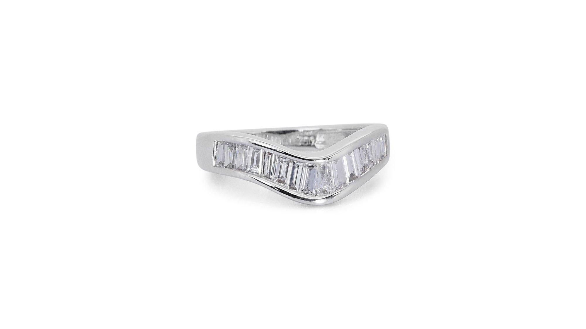 Ravishing 18k White Gold Pave Stack Ring w/ 1.2 ct Natural Diamonds IGI Cert For Sale 1