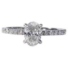 Ravishing 18k White Gold Ring w/ 0.96 ct Natural Diamonds AIG Certificate