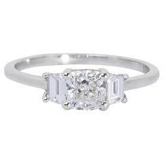 Ravishing 18k White Gold Three-Stone Ring w/ 1.1 ct Natural Diamonds IGI Cert Ravishing 18k White Gold Three-Stone Ring w/ 1.1 ct Natural Diamonds IGI Cert